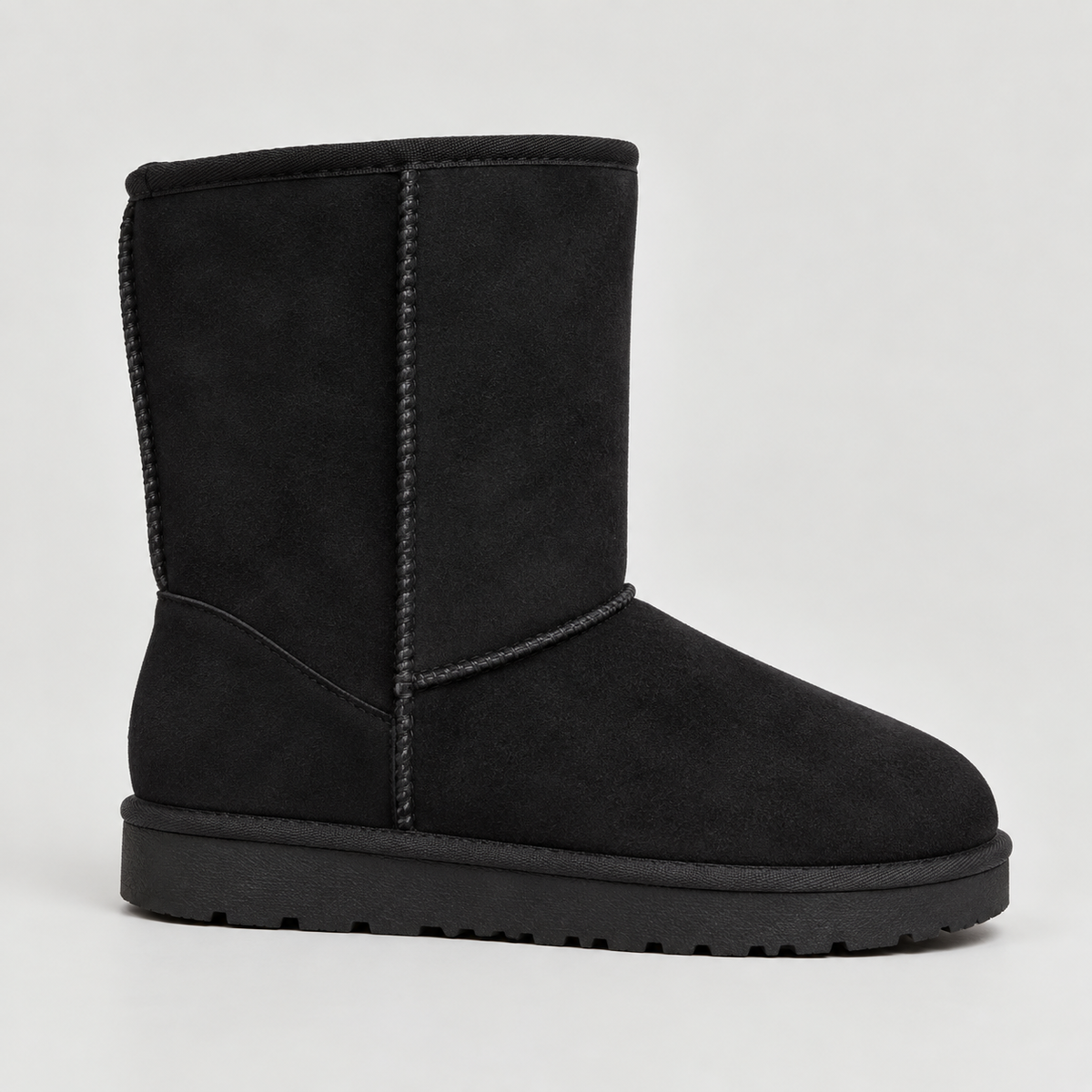 Wide Calf Boots with Warm Lining and Grip Sole in Black