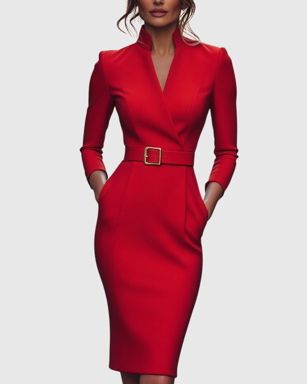 Bodycon Midi Dress with Long Sleeves for Cocktail Occasions in Red
