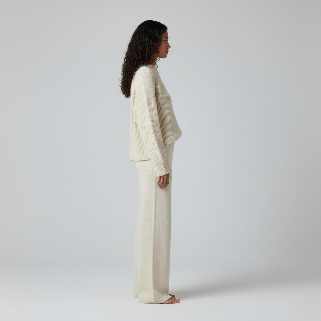 Womens Cream Knit Lounge Set — Relaxed Fit Co-ord 2