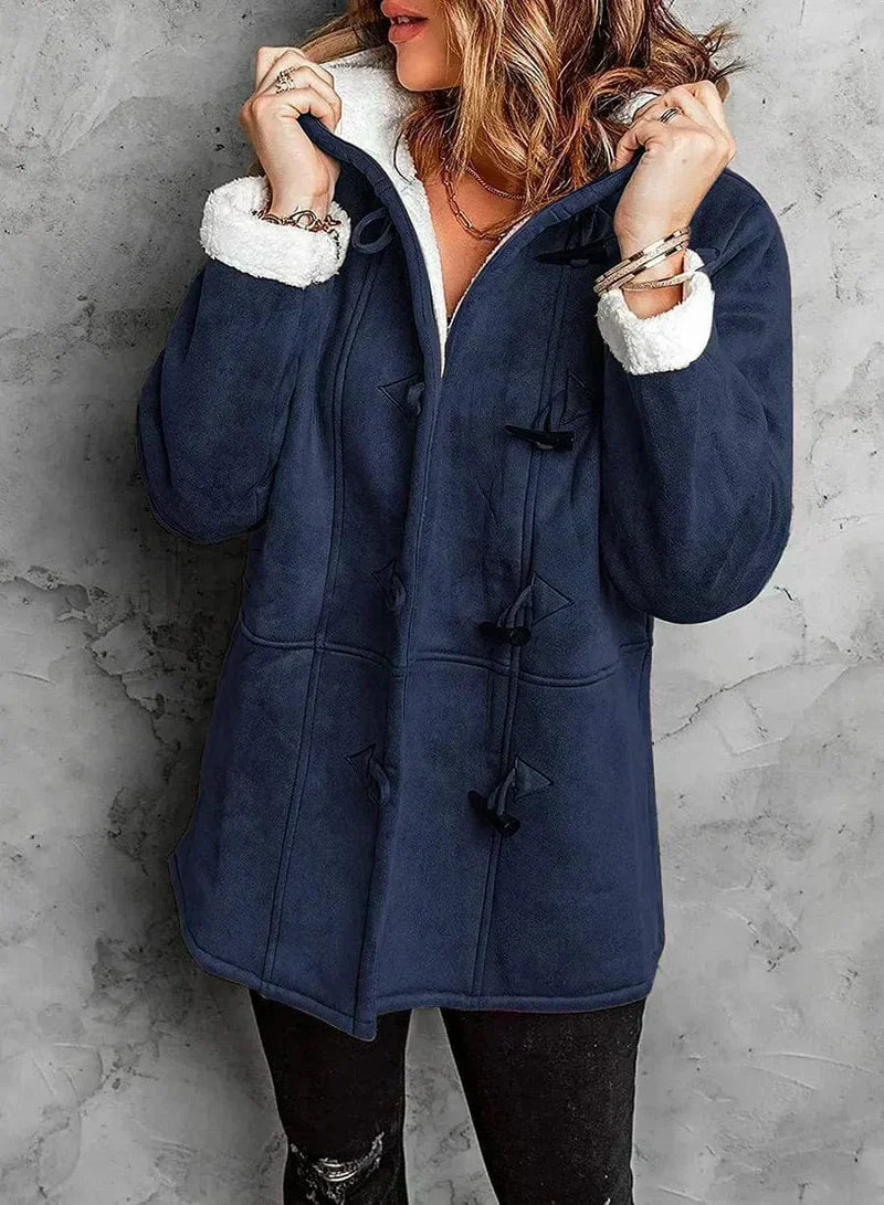 Womens Hooded Duffle Coat with Sherpa Lining & Toggles 8