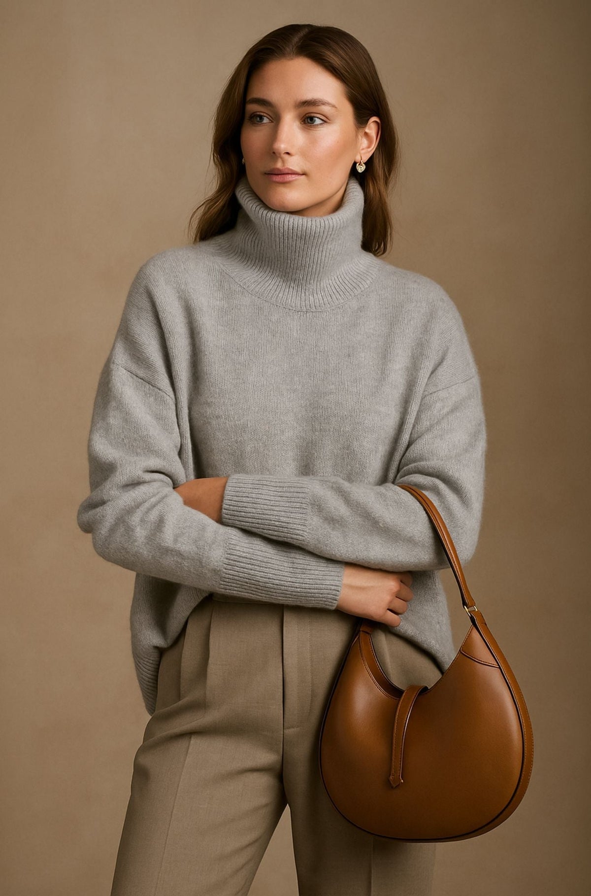 Women's Relaxed Polo Jumper in Grey