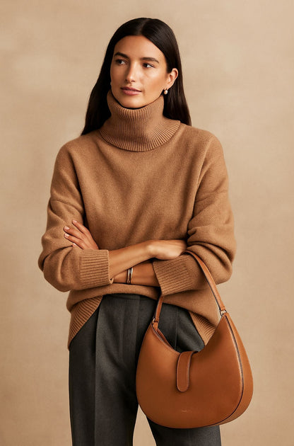 Women's Relaxed Polo Jumper in Khaki