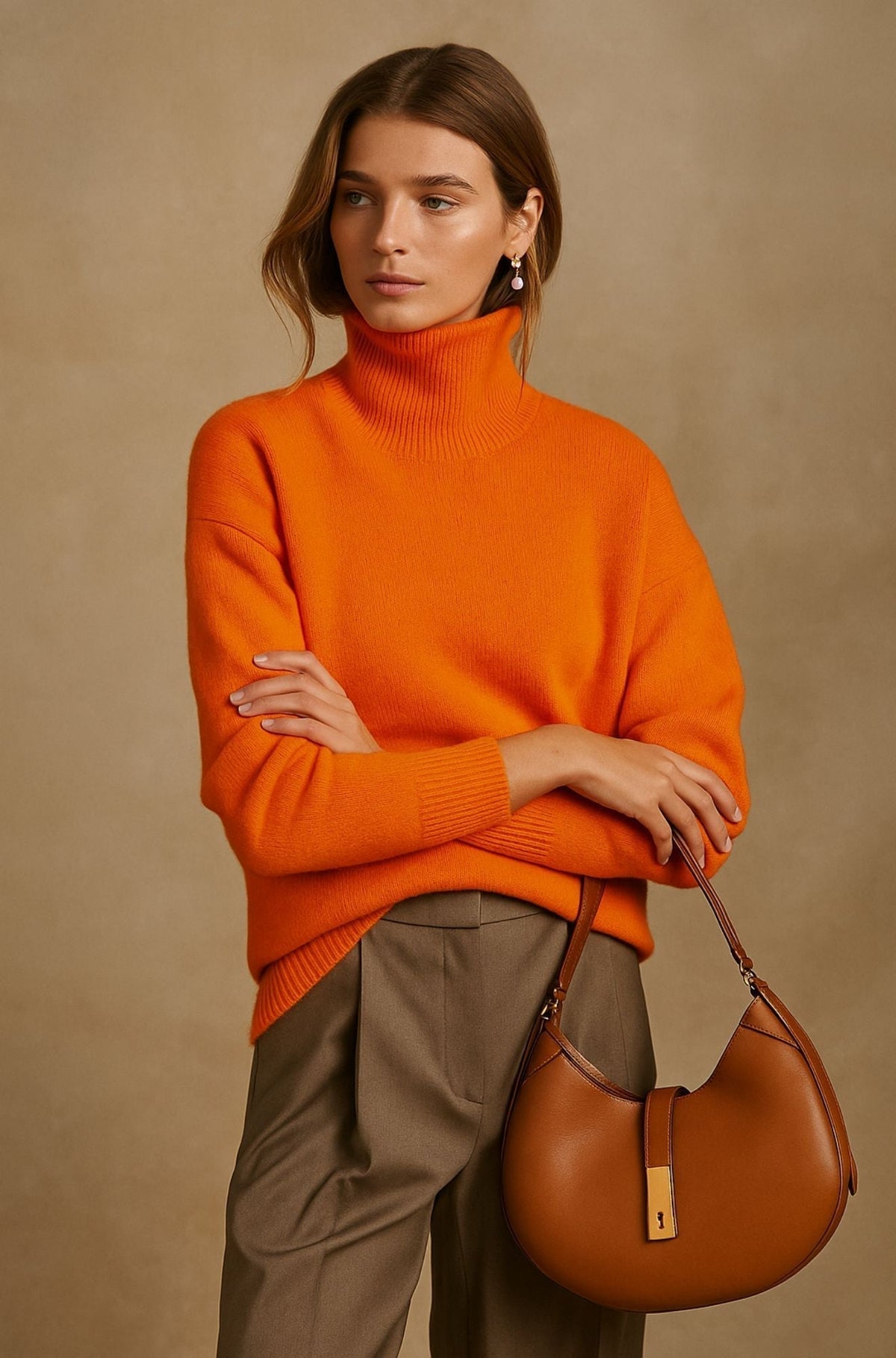 Women's Relaxed Polo Jumper in Orange