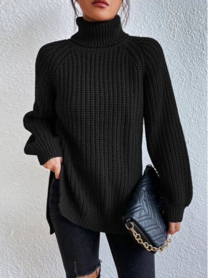 Women's Chunky Knit Roll Neck Jumper in Black