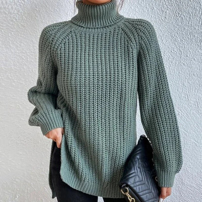 Women's Chunky Knit Roll Neck Jumper in Green