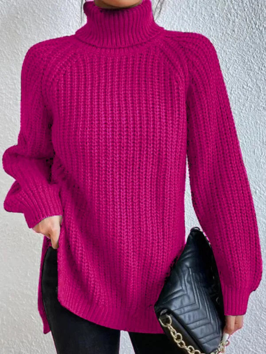 Women's Chunky Knit Roll Neck Jumper in Pink