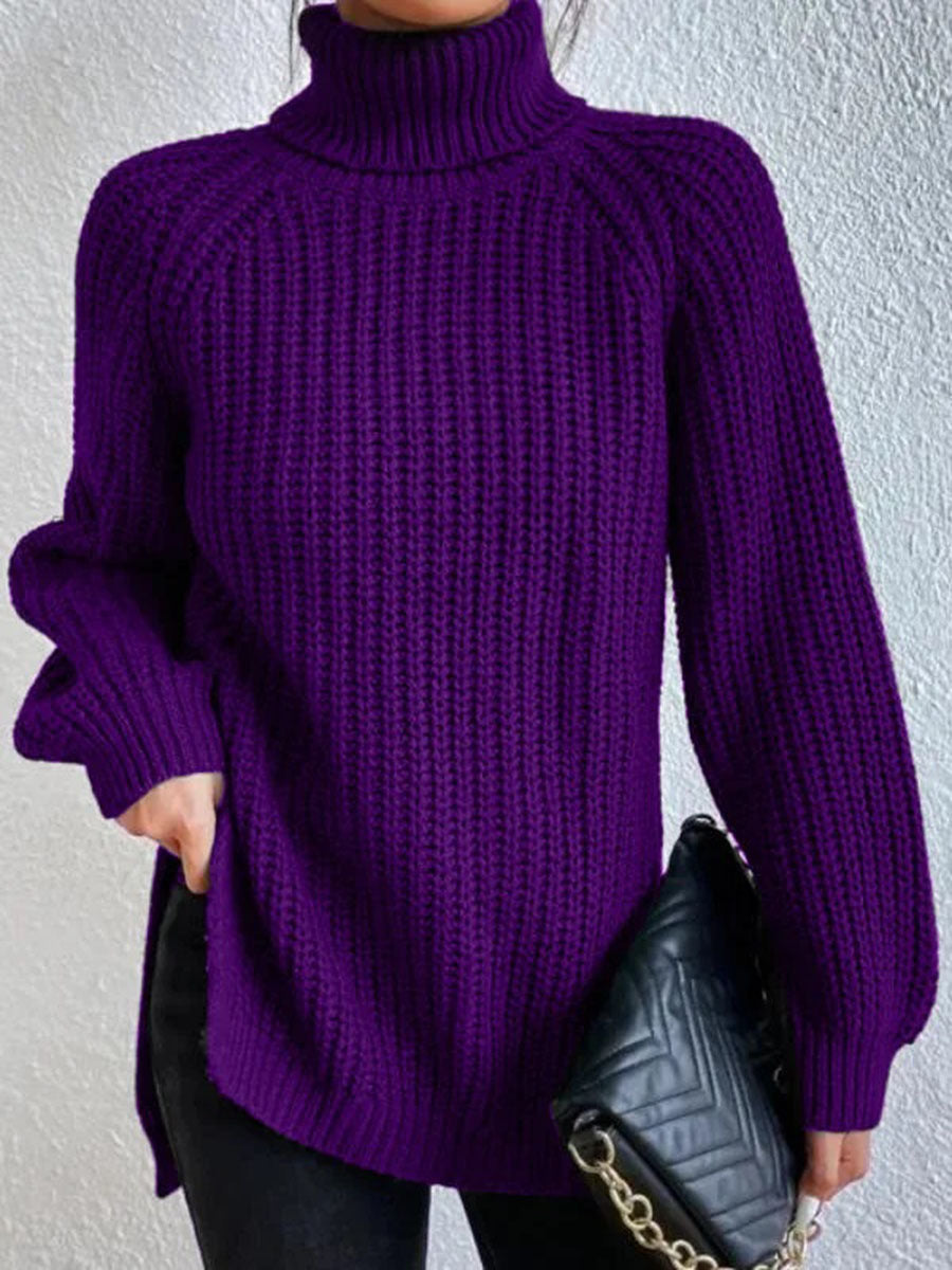 Women's Chunky Knit Roll Neck Jumper in Purple