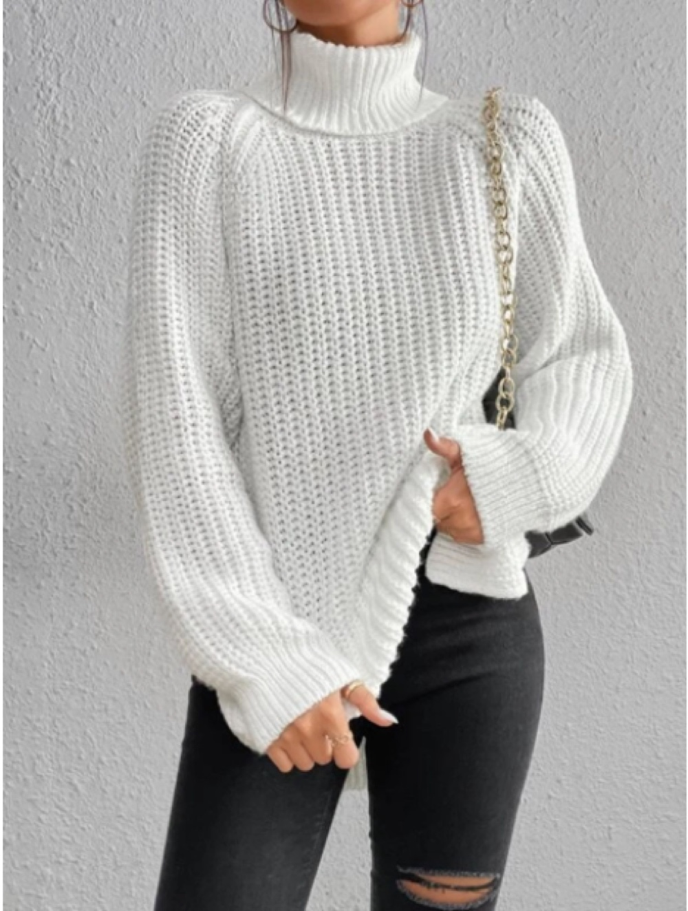 Women's Chunky Knit Roll Neck Jumper in White