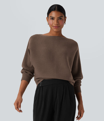 Boat Neck Batwing Sleeve Casual Sweater