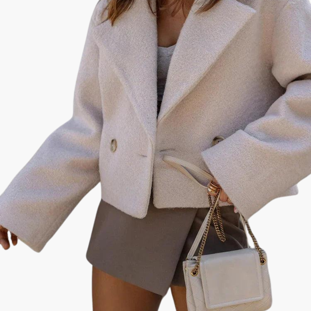 Cropped Faux Leather Jacket with Structured Fit in Beige
