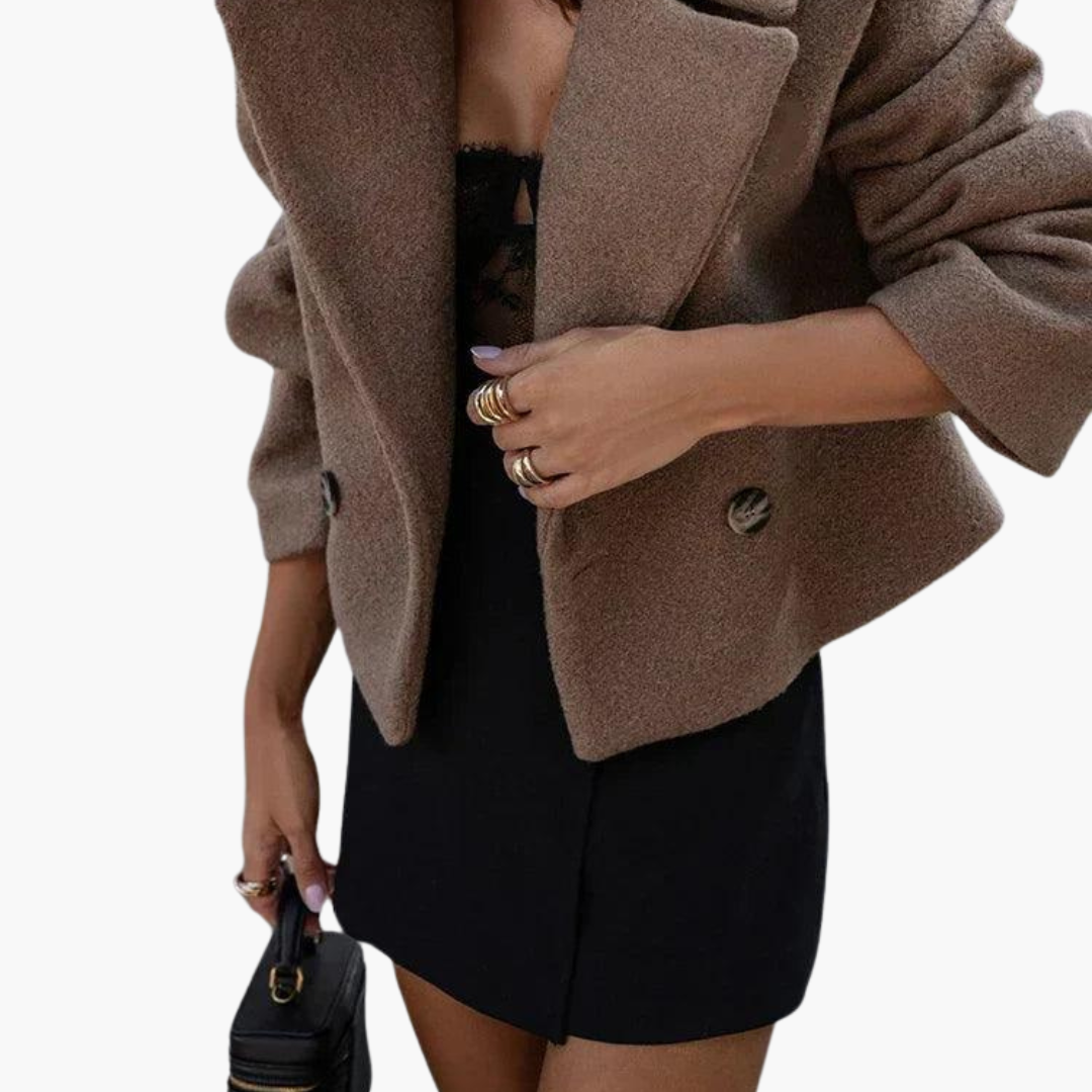Cropped Faux Leather Jacket with Structured Fit in Camel