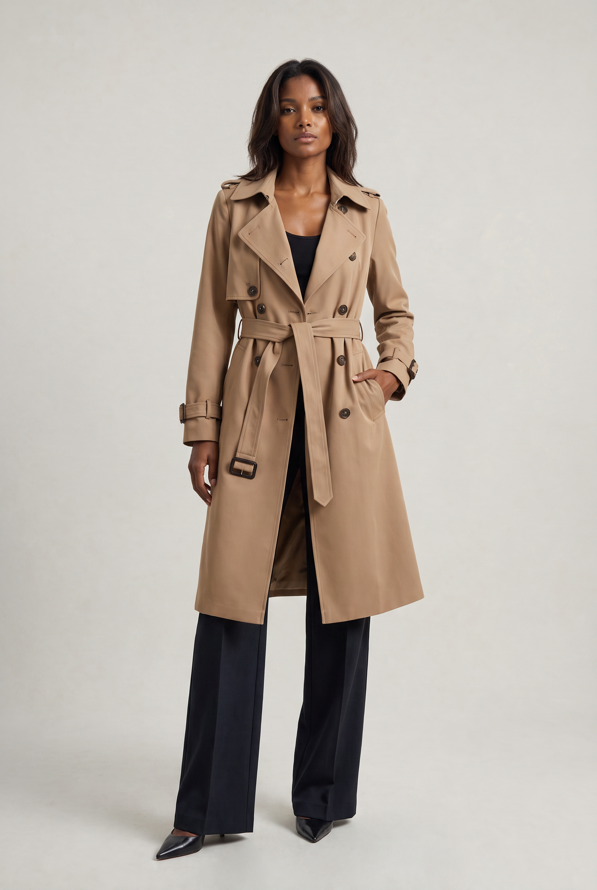 Trench Coat Double-Breasted Belted Longline — Women's 2