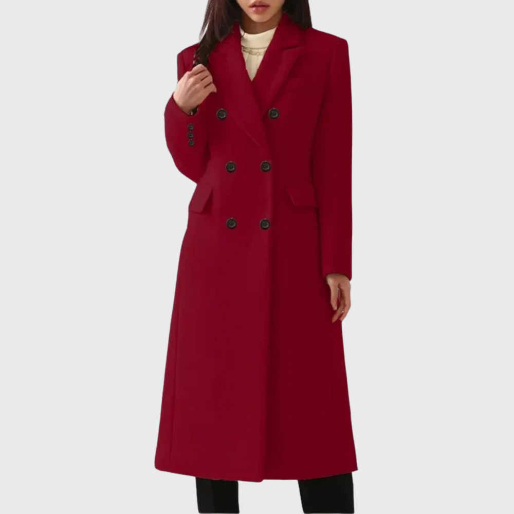 Wool Coat for Women, Classic Tailored Overcoat in Red