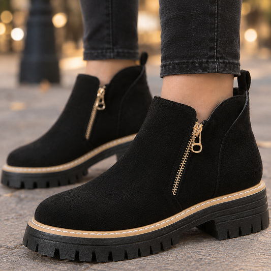 Brown Ankle Boots with Side Zip and Block Heel 1