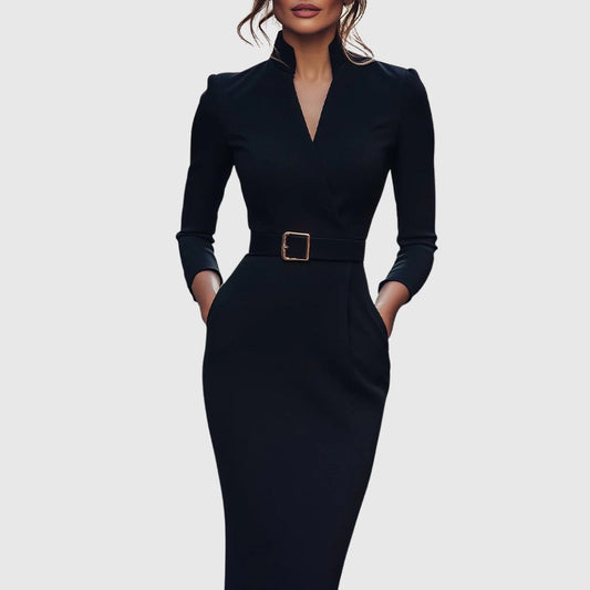 Black Bodycon Midi Dress — Long Sleeve Cocktail Style 2
