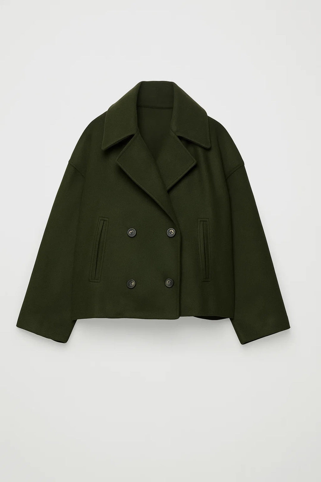 Cropped Double Breasted Pea Coat with Wide Lapels 3