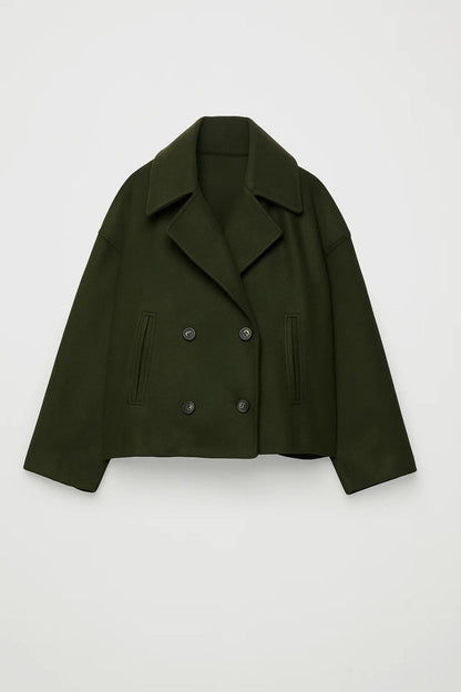 Cropped Double Breasted Pea Coat with Wide Lapels 3