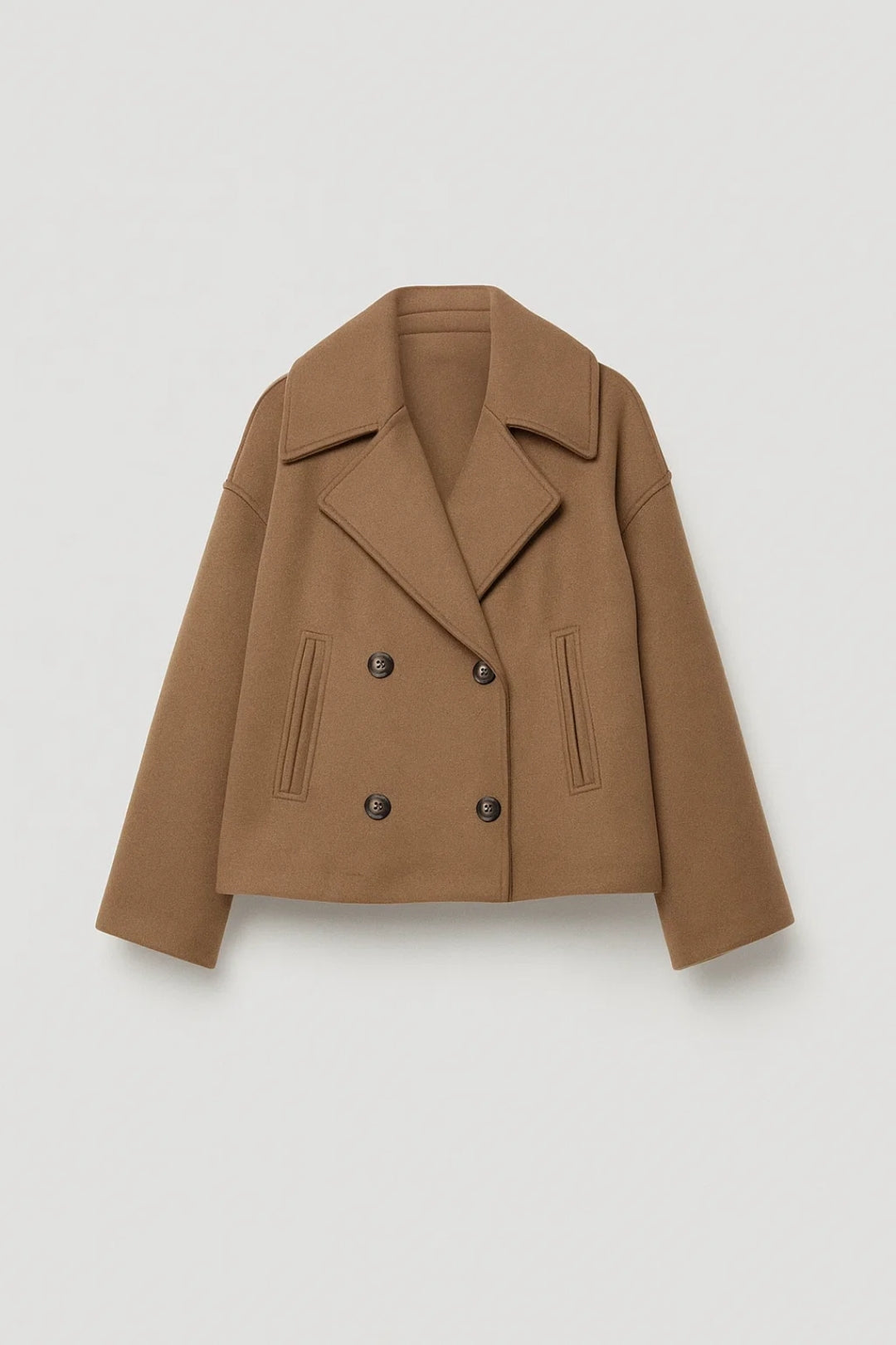 Cropped Double Breasted Pea Coat with Wide Lapels 4