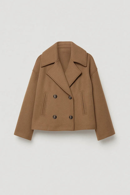 Cropped Double Breasted Pea Coat with Wide Lapels 4