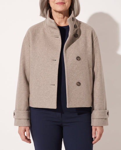 Cropped Faux Fur Collar Puffer Jacket in Beige 1