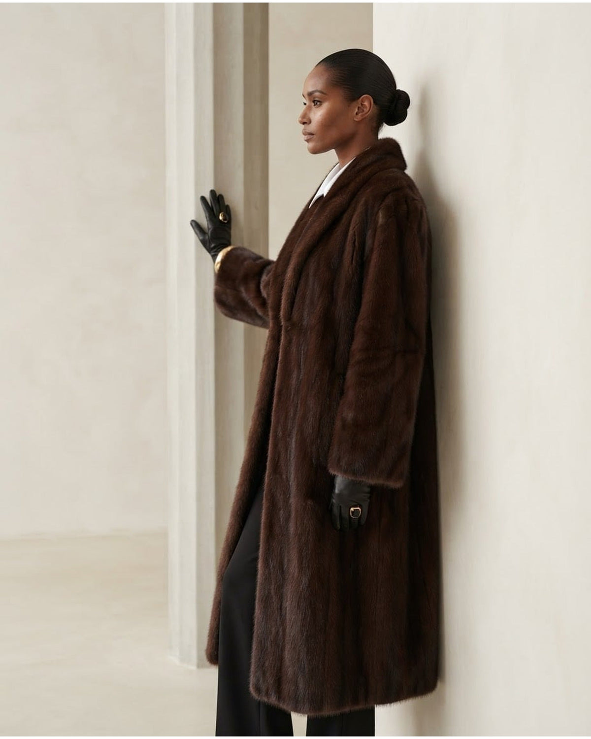 Faux Fur Coat in Chocolate Brown with Shawl Collar 2