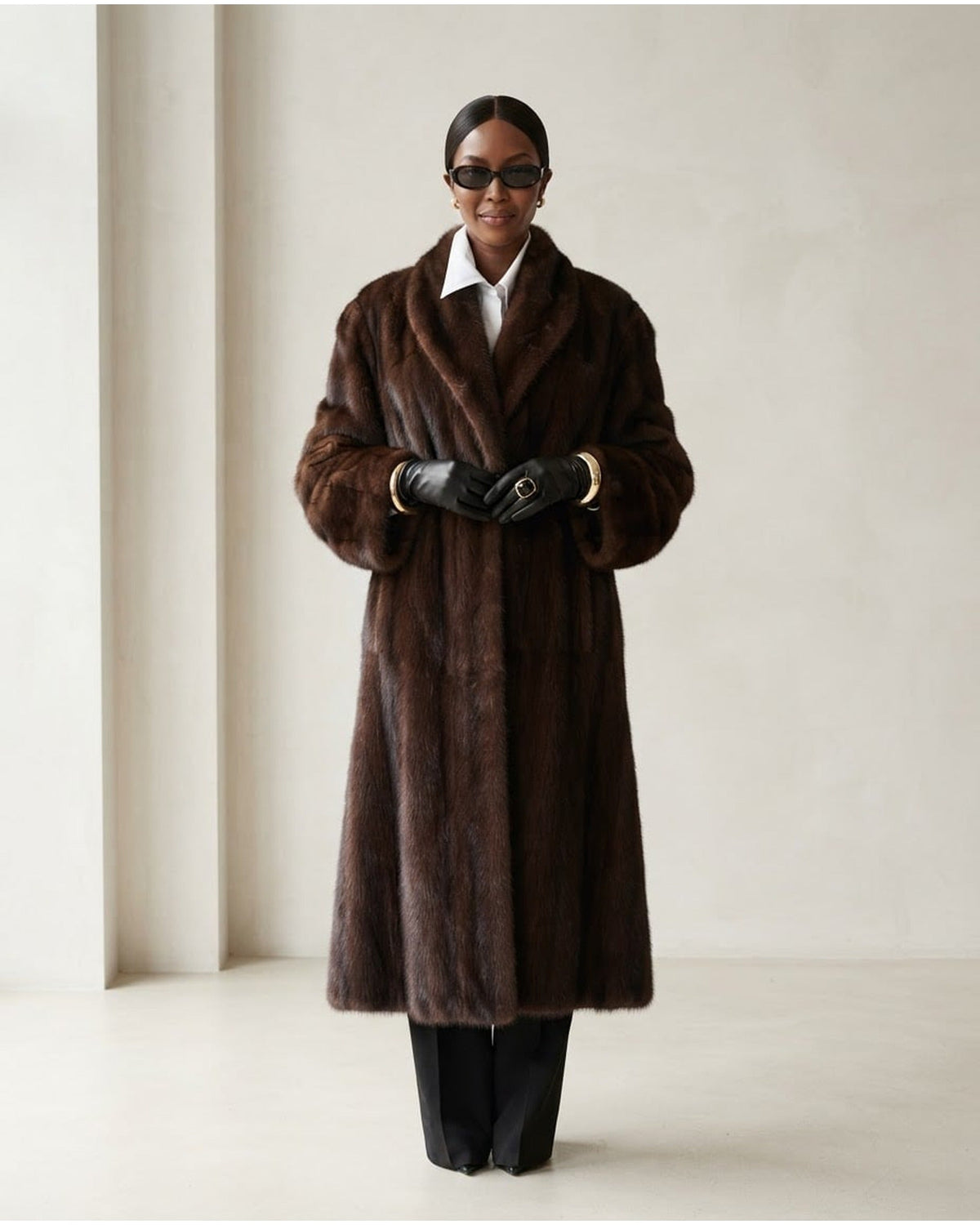 Faux Fur Coat in Chocolate Brown with Shawl Collar 1