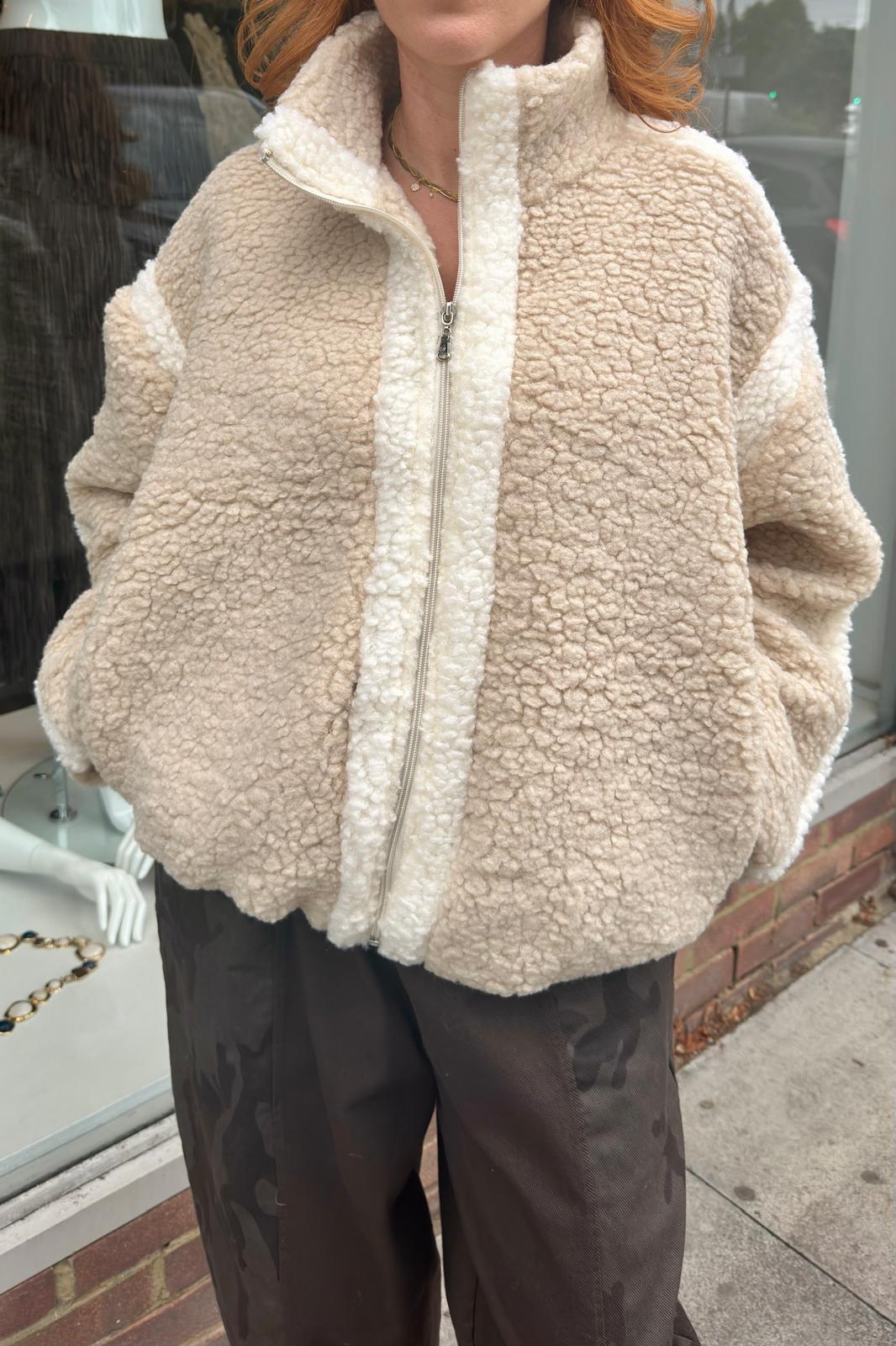 Faux Shearling Fleece Jacket with Deep Funnel Collar 3