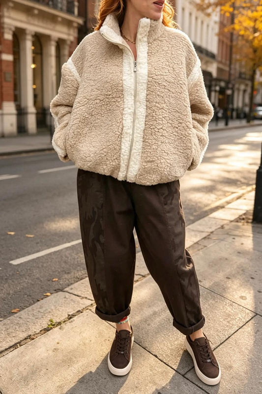 Faux Shearling Fleece Jacket with Deep Funnel Collar 1