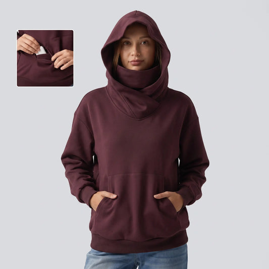 Hooded Dropped Long Sleeve Fleece Sweatshirt with Pocket