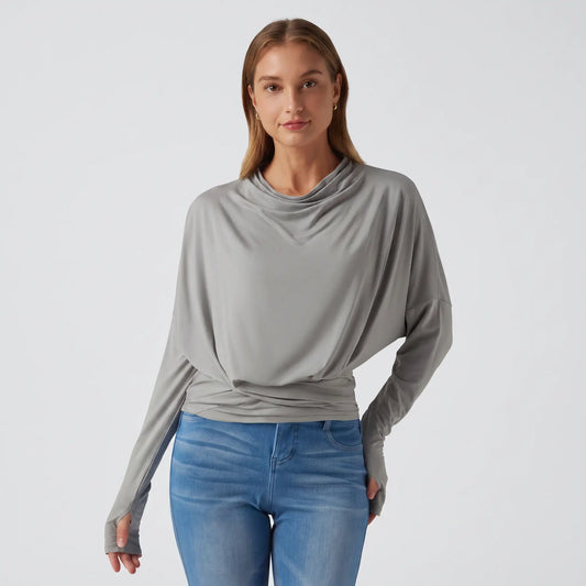 Cowl Neck Long Sleeve Thumb Hole Casual Top