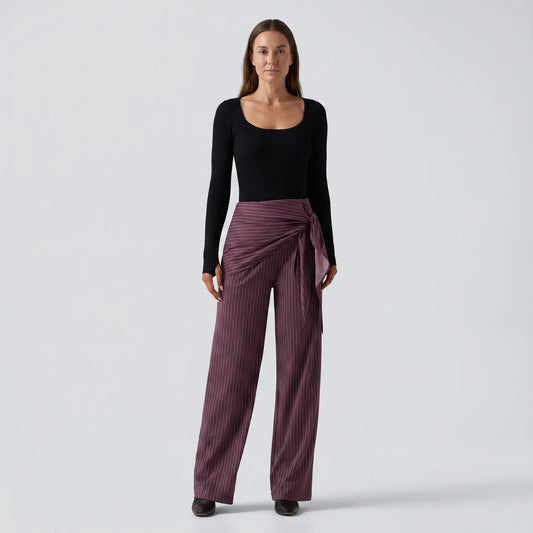 High Waisted Wide Leg Stripe Work Pants with Pockets