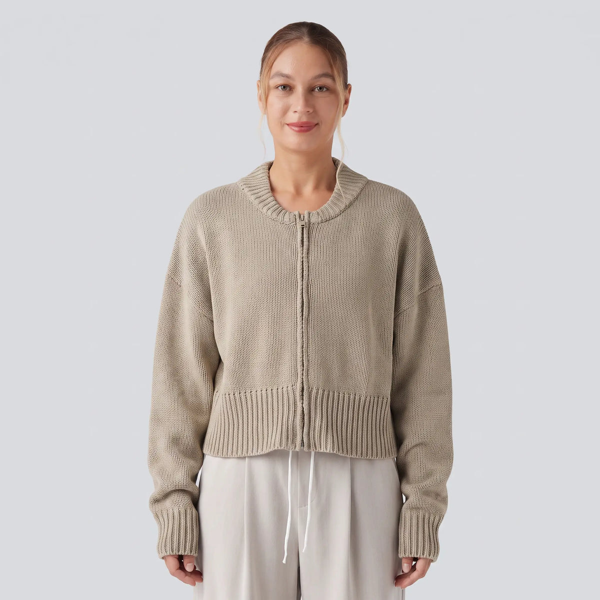Zip Front Knit Bomber Cardigan - hero