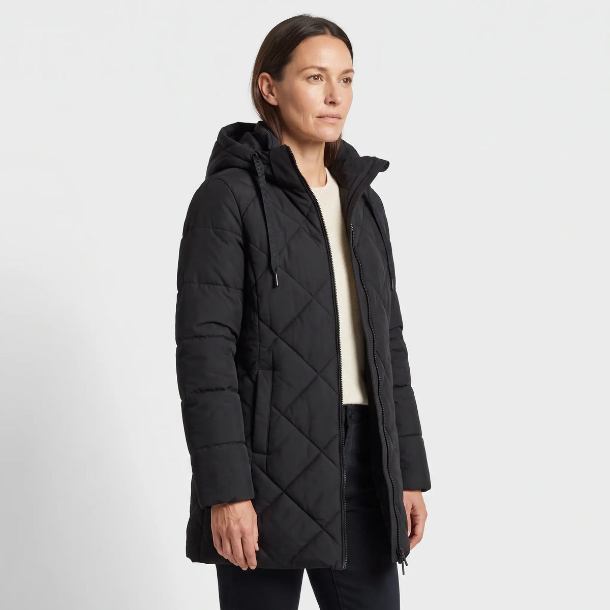 Women's Hooded Winter Coat - Black - studio hero