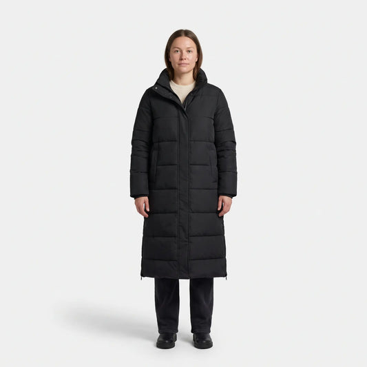 Women's Padded Coat with Side Zips - Black - studio hero