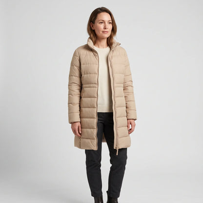 Women's Long Winter Coat - Beige - studio hero