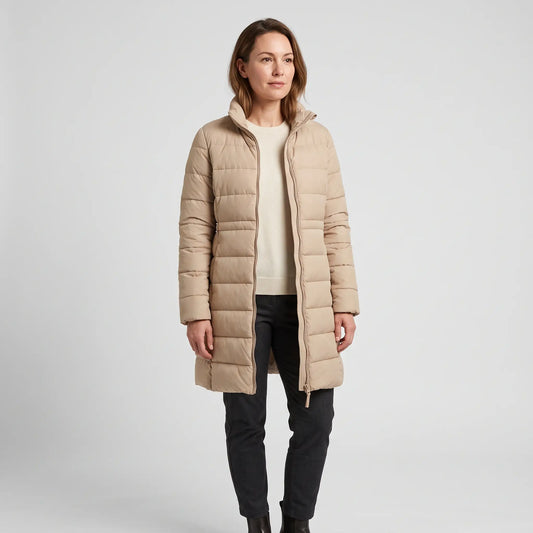 Women's Long Winter Coat - Beige - studio hero