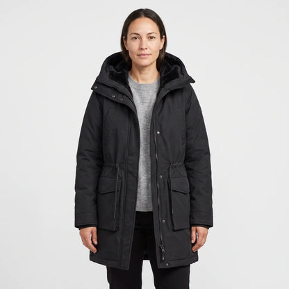 Women's Warm-Lined Long Parka - Black - studio hero