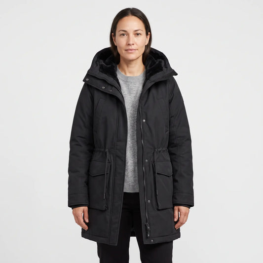 Women's Warm-Lined Long Parka - Black - studio hero