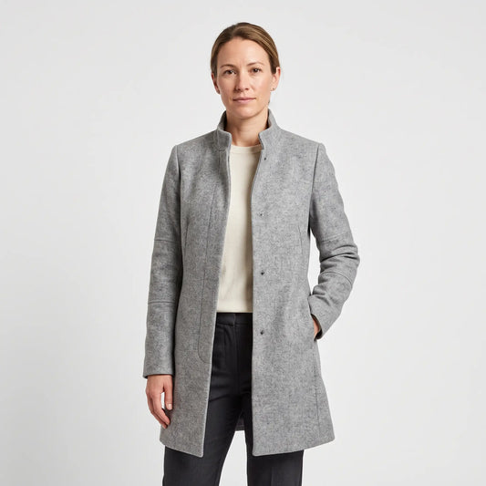 Women's Stand-Collar Coat - Grey Marl - studio hero