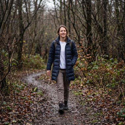 Women's Down Coat - Navy - woodland trail