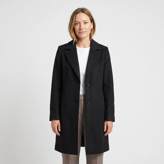 Women's Premium Wool Coat - Black - studio hero