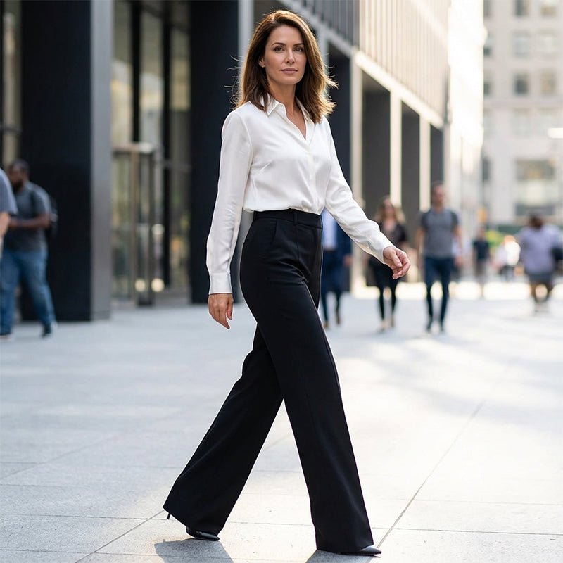 High-Waisted Wide-Leg Pleated Trousers