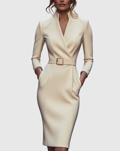 Bodycon Midi Dress with Long Sleeves for Cocktail Occasions in Apricot