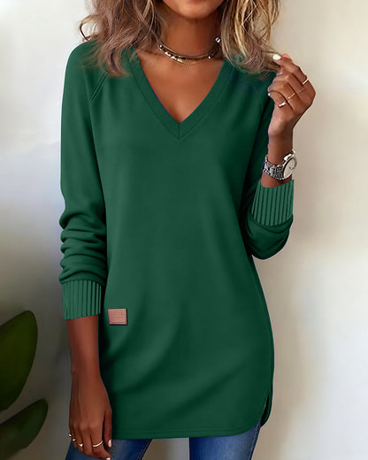 V-Neck Pocket Knit Top