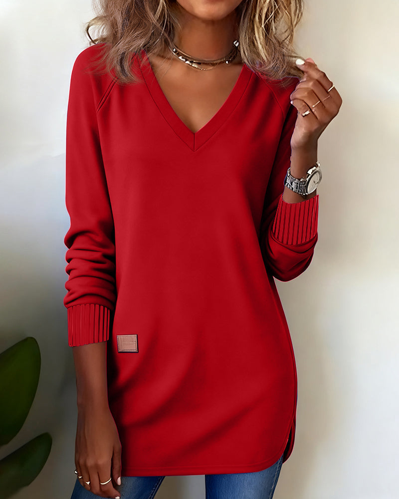 V-Neck Pocket Knit Top