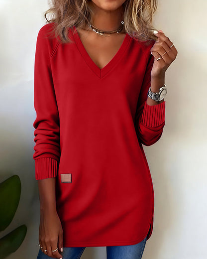 V-Neck Pocket Knit Top