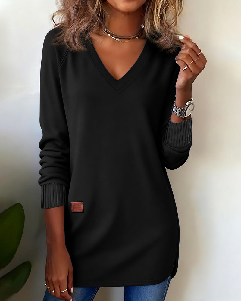 V-Neck Pocket Knit Top