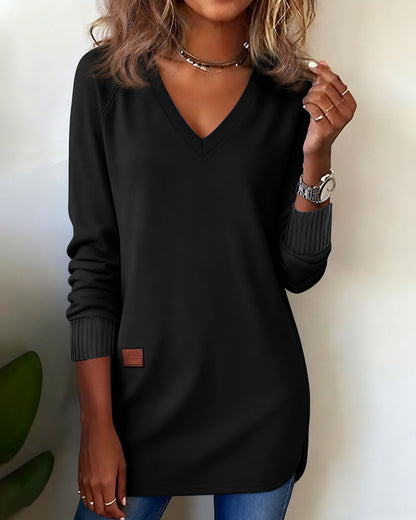 V-Neck Pocket Knit Top
