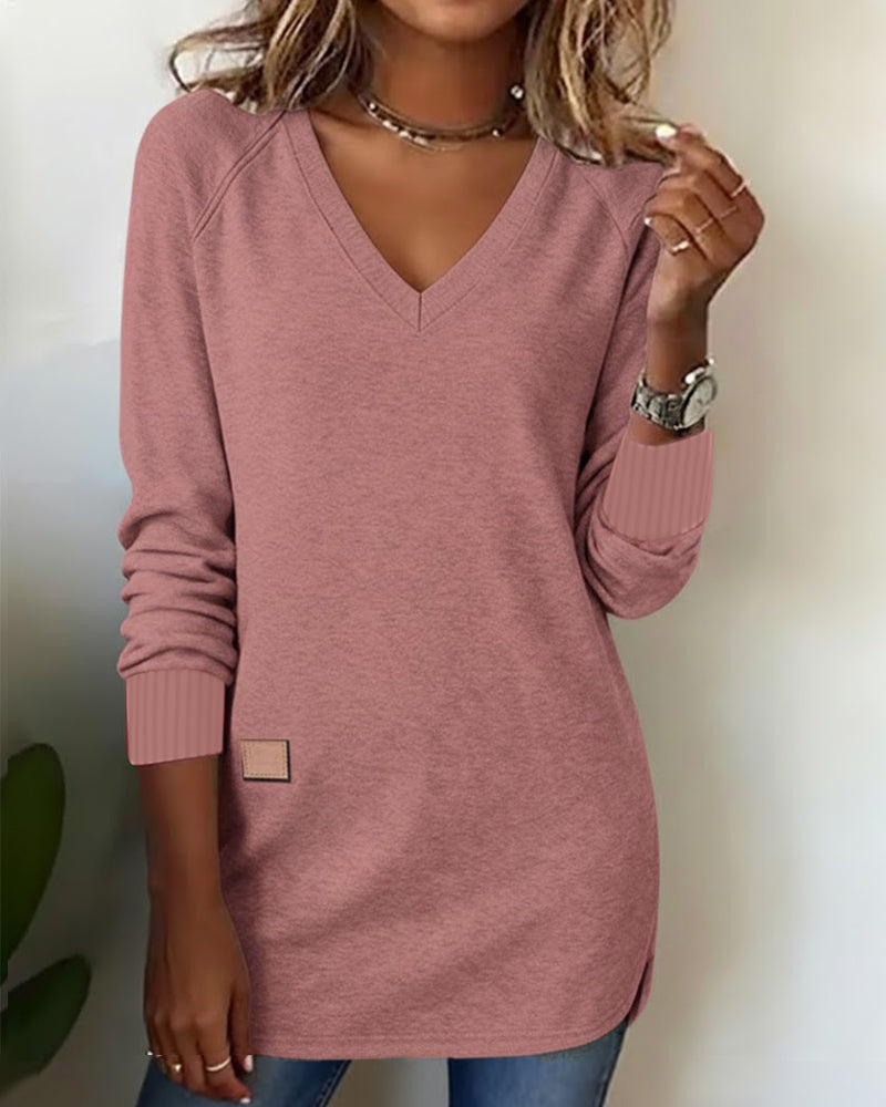 V-Neck Pocket Knit Top