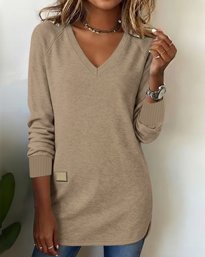 V-Neck Pocket Knit Top